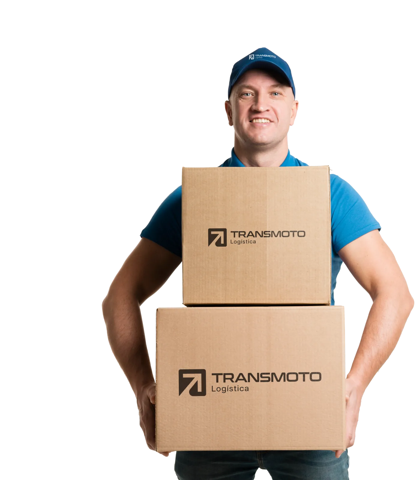 Transmoto Logística, identidade visual aplicada em uniforme e embalagens