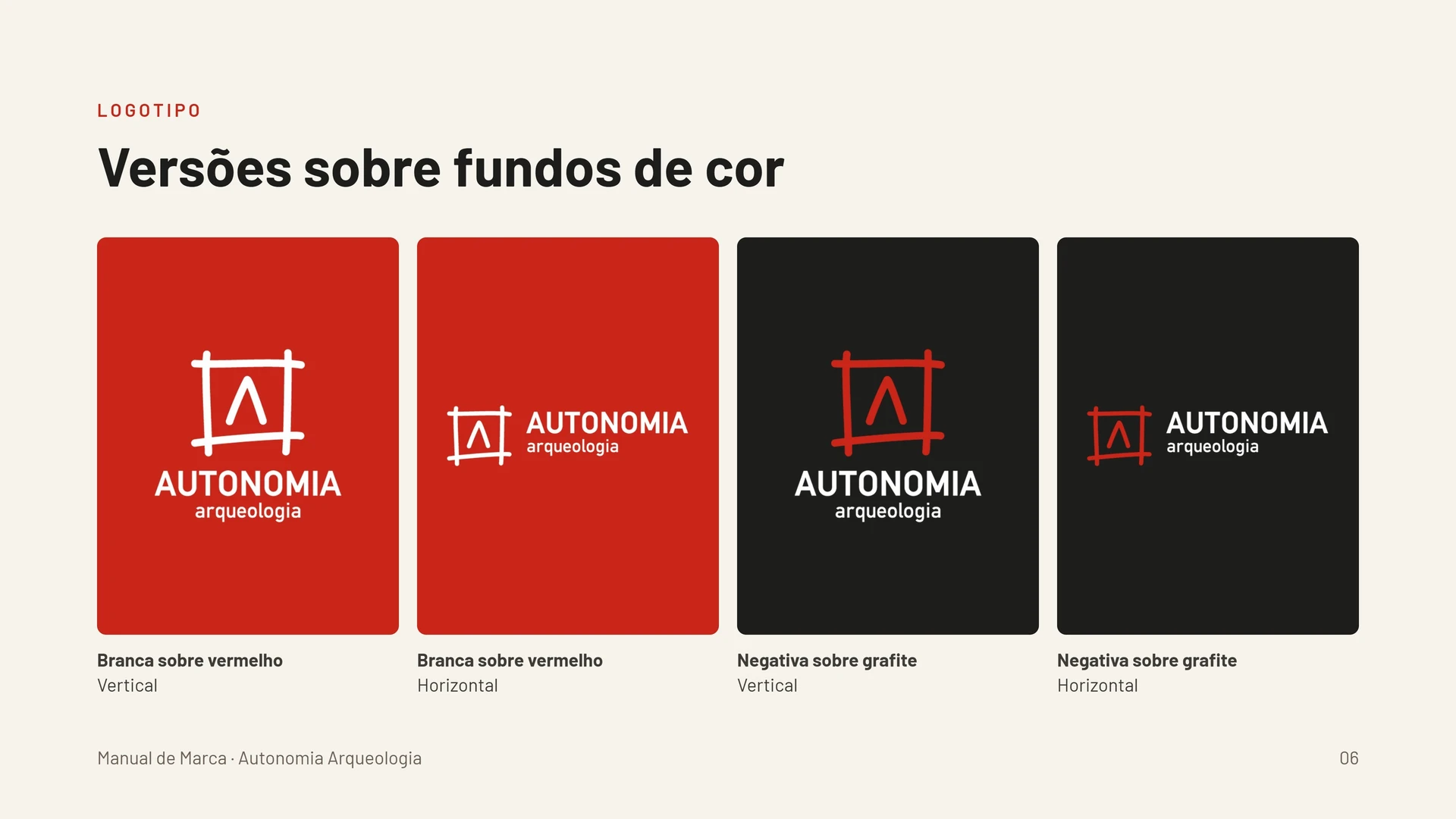 Aplicações sobre fundos: Versões da marca sobre vermelho e grafite.