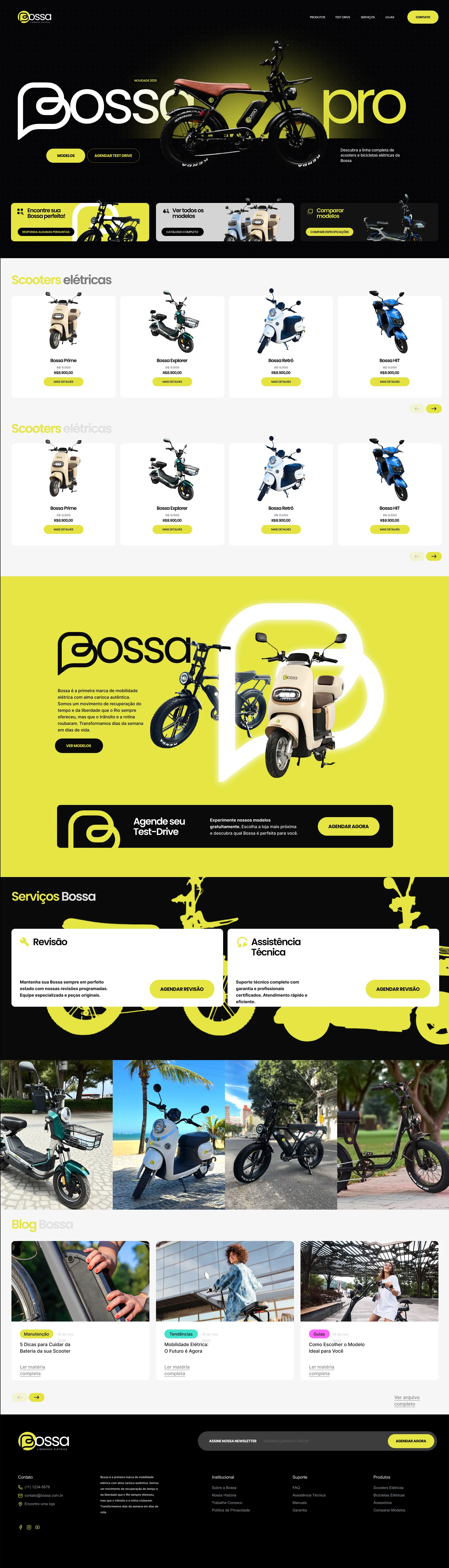 Home do site de e-commerce da Bossa Elétrica, da vitrine de produtos à identidade digital.