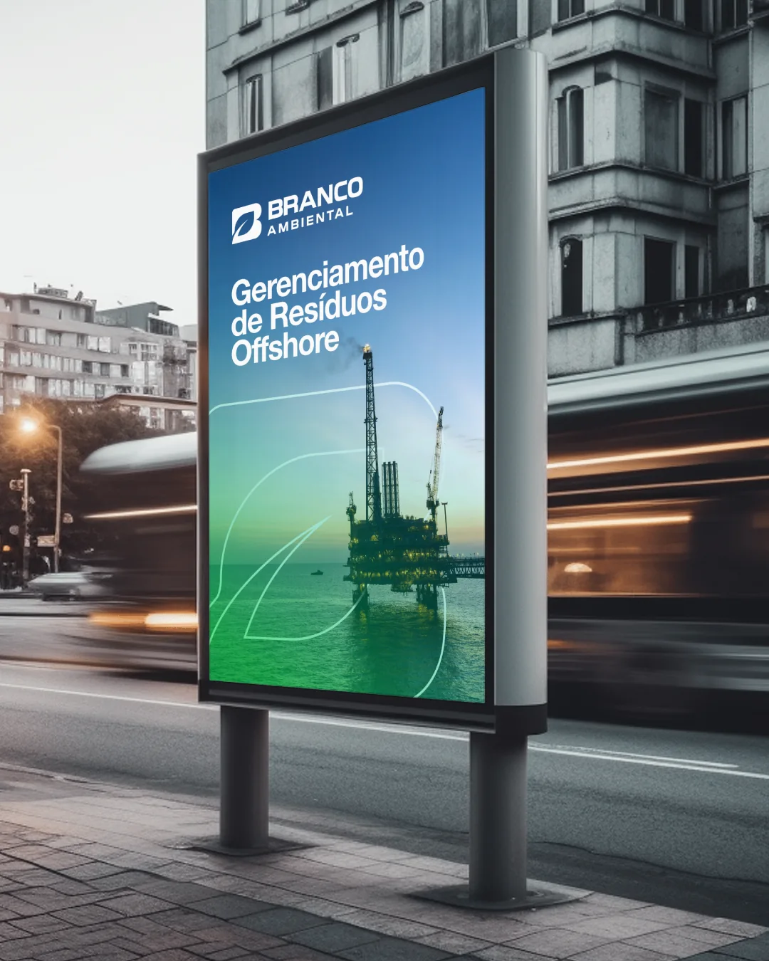 Campanha de gestão de resíduos offshore em mobiliário urbano.