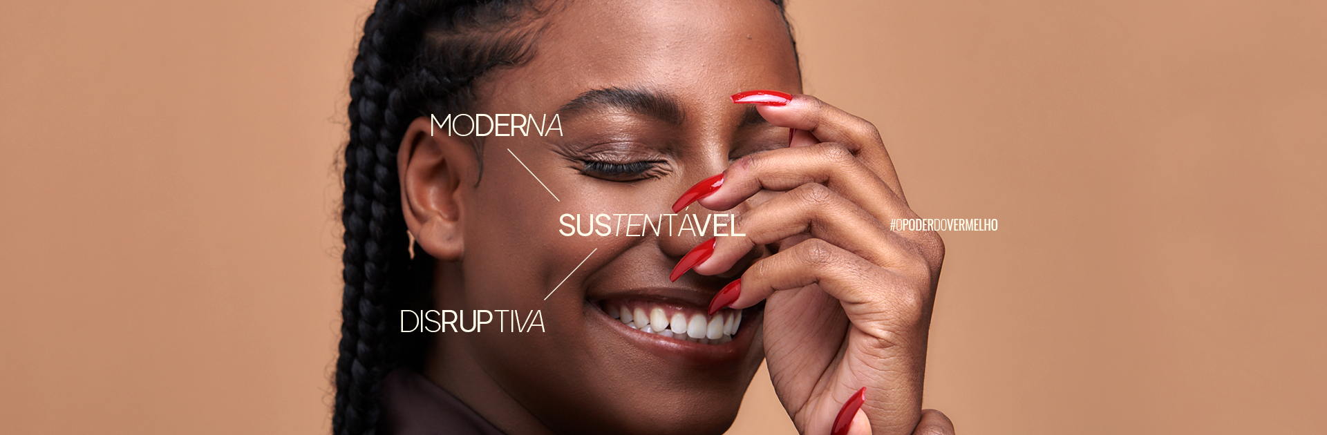 Capsule One: Peça horizontal Capsule One com modelo, unhas vermelhas e conceitos da campanha Peça horizontal Capsule One com modelo, unhas vermelhas e conceitos da campanha.