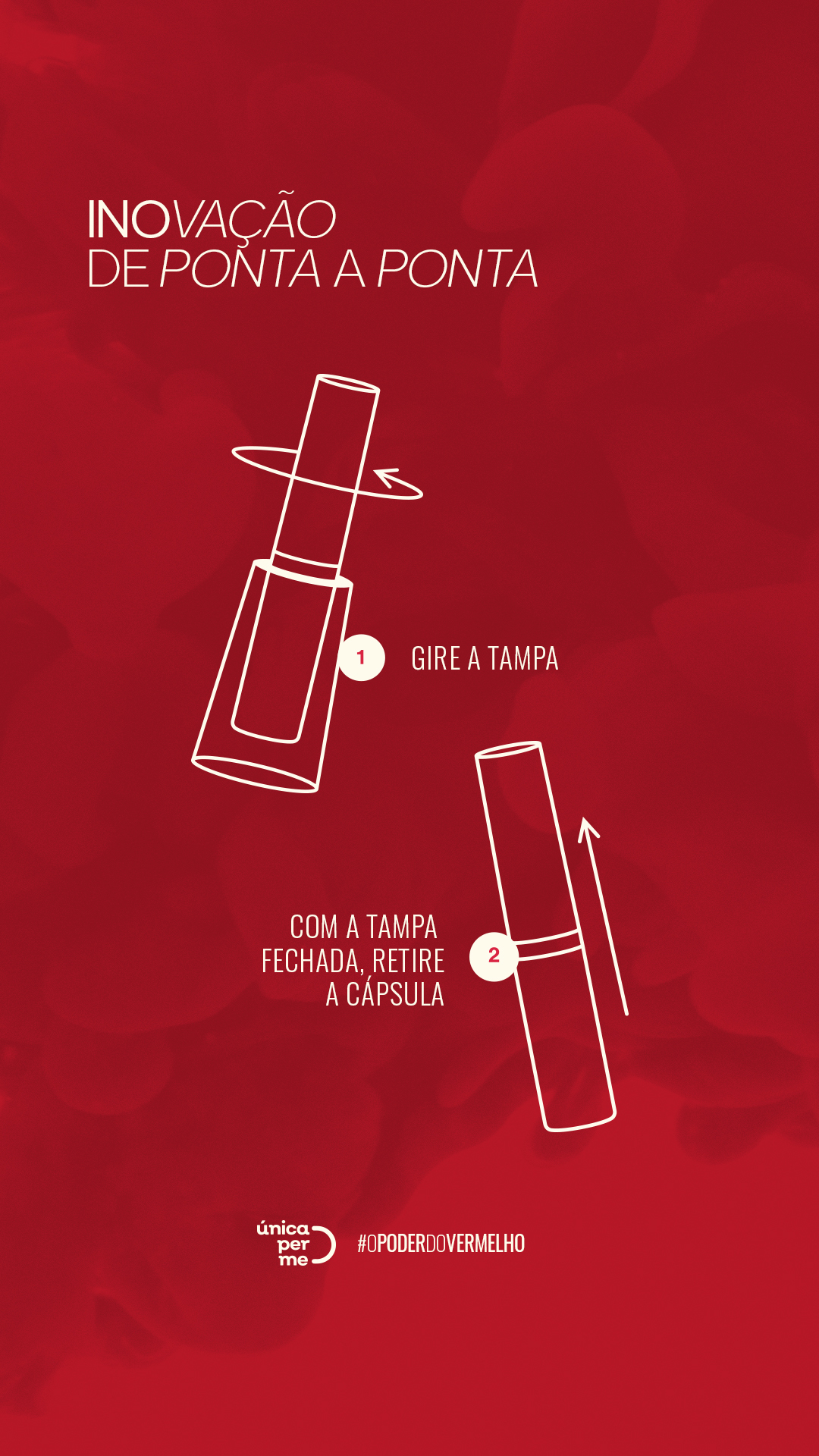 Story Capsule One com a mensagem Inovação de ponta a ponta e desenho explicativo do produto.