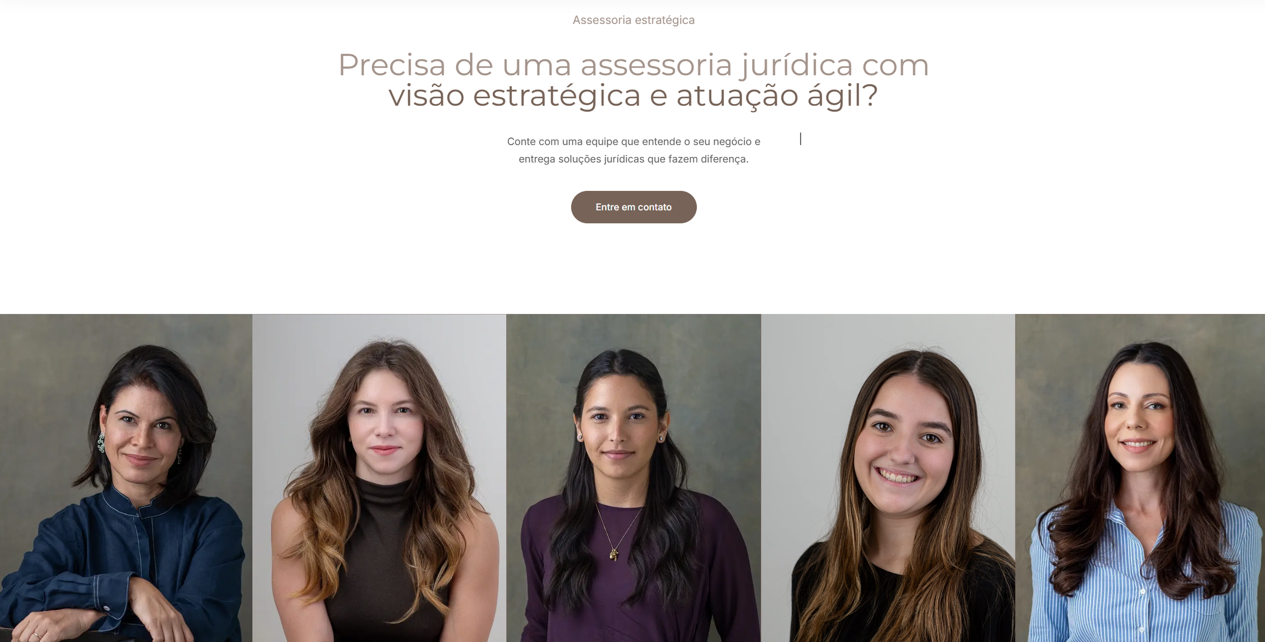 Seção do site Chouzal Leitão com chamada para contato e retratos de cinco integrantes da equipe.