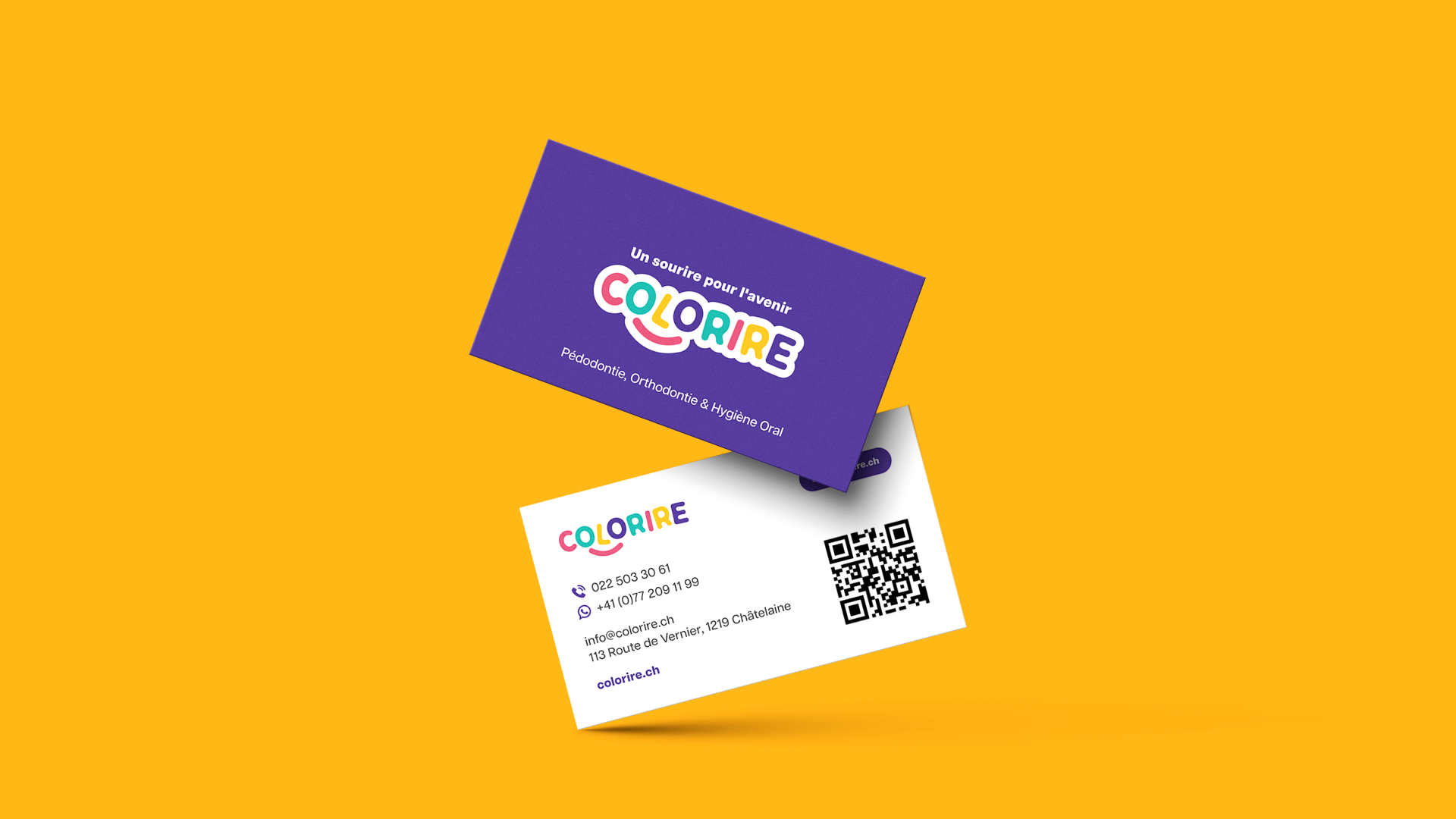 Cartões COLORIRE em roxo e branco.