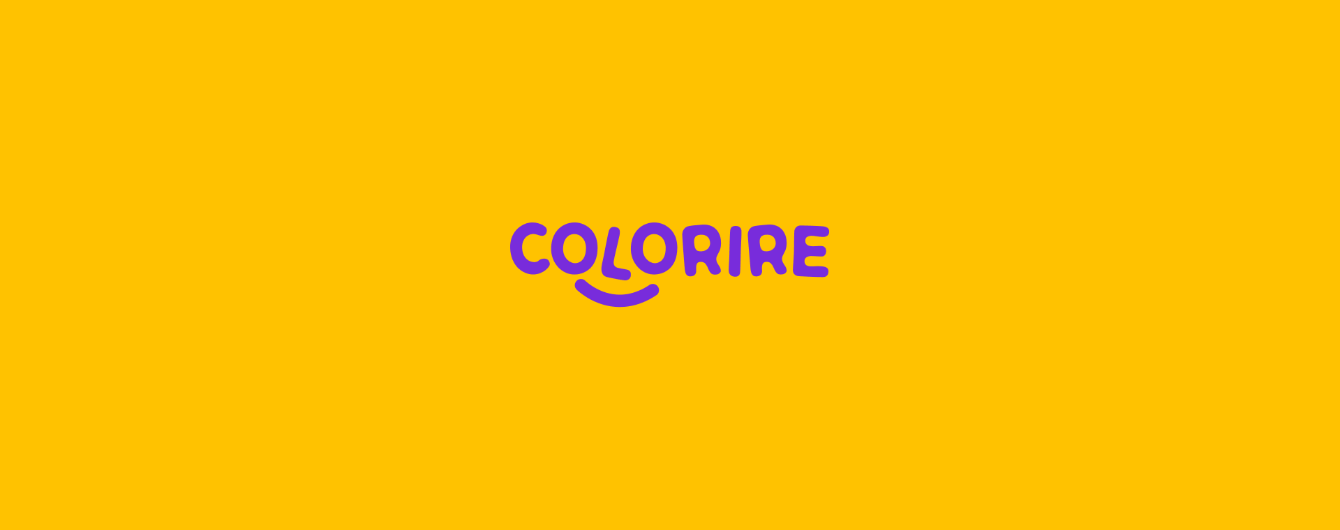 Marca COLORIRE roxa sobre fundo amarelo.