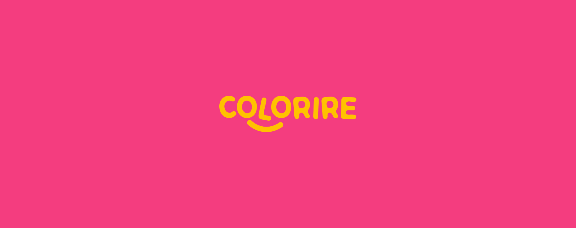 Marca COLORIRE amarela sobre fundo rosa.
