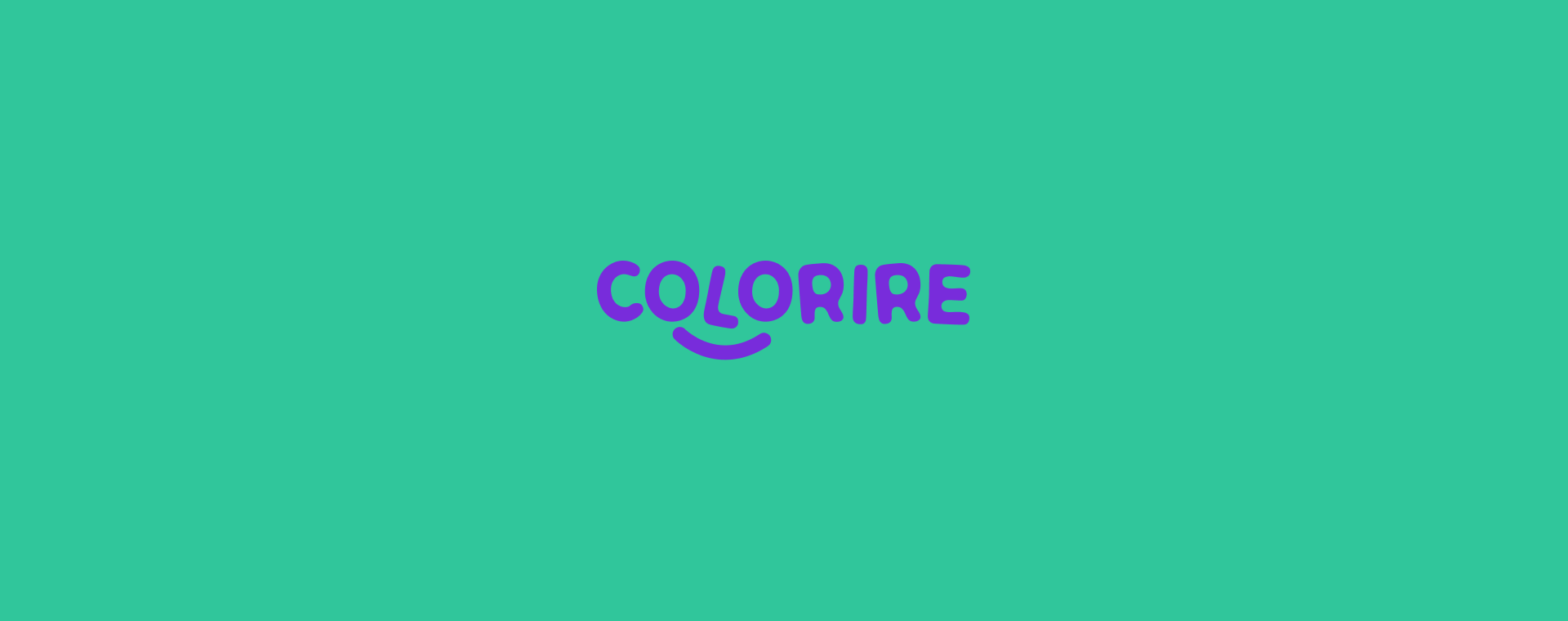 Marca COLORIRE roxa sobre fundo teal.