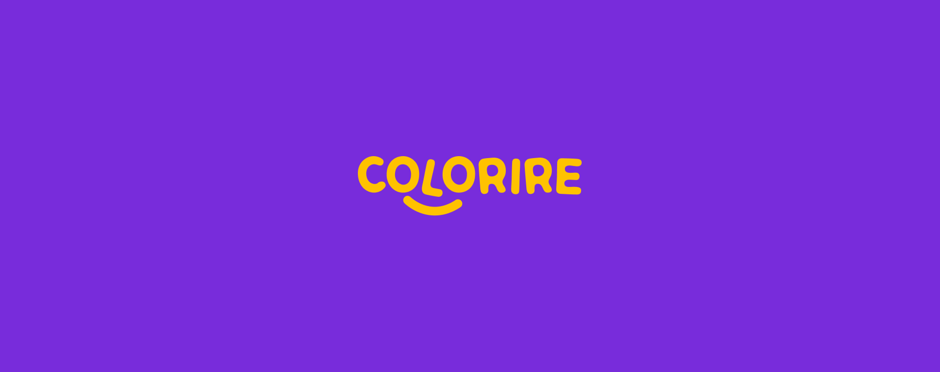 Marca COLORIRE amarela sobre fundo roxo.
