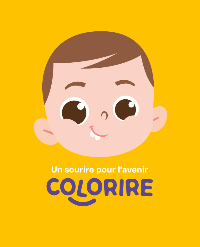 Personagem infantil da COLORIRE sobre fundo amarelo.