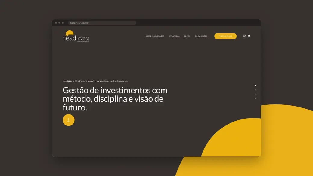 Home do site HeadInvest em tela de computador