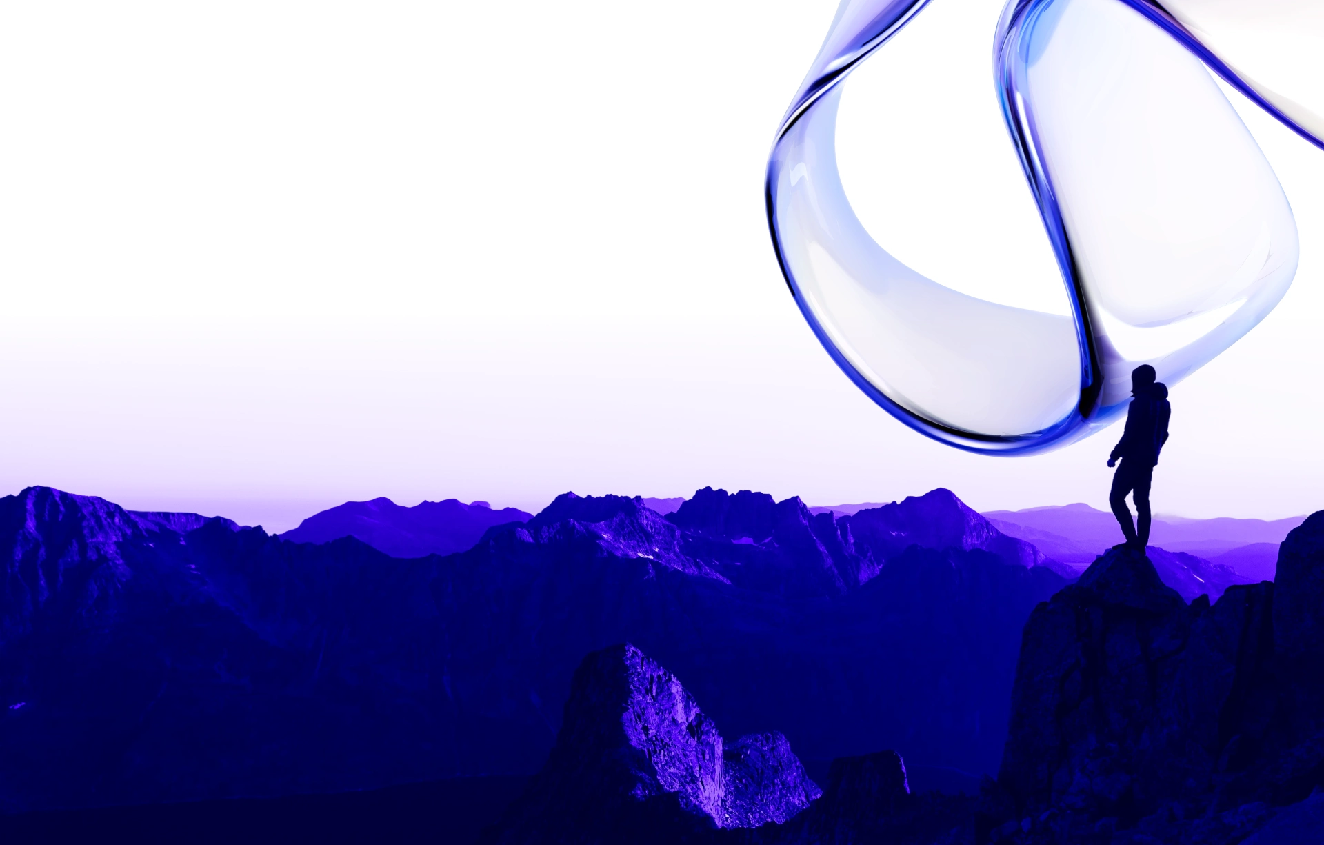 Climber at a mountain summit beneath the HustleFlow symbol.