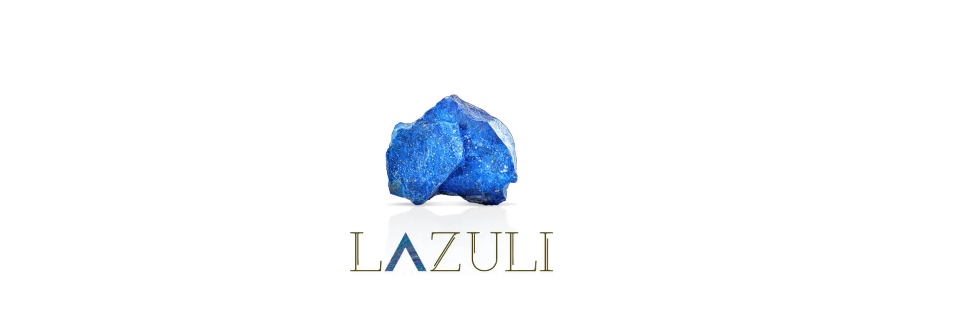 Identidade Lazuli com pedra azul e logotipo sobre fundo branco.
