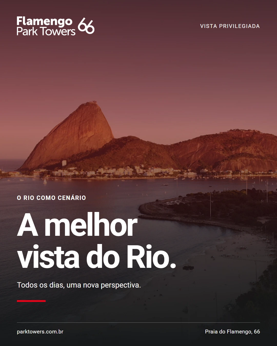 Vista da Baía de Guanabara e do Pão de Açúcar com a chamada A melhor vista do Rio.