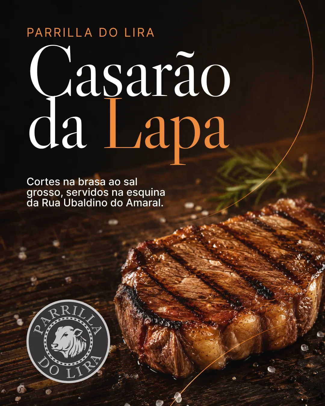 Arte da Parrilla do Lira apresentando o casarão da Lapa.