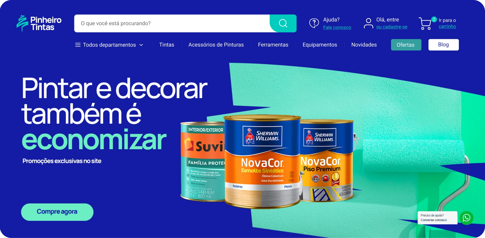 Ambiente digital da Pinheiro Tintas aplicando o novo sistema de marca.