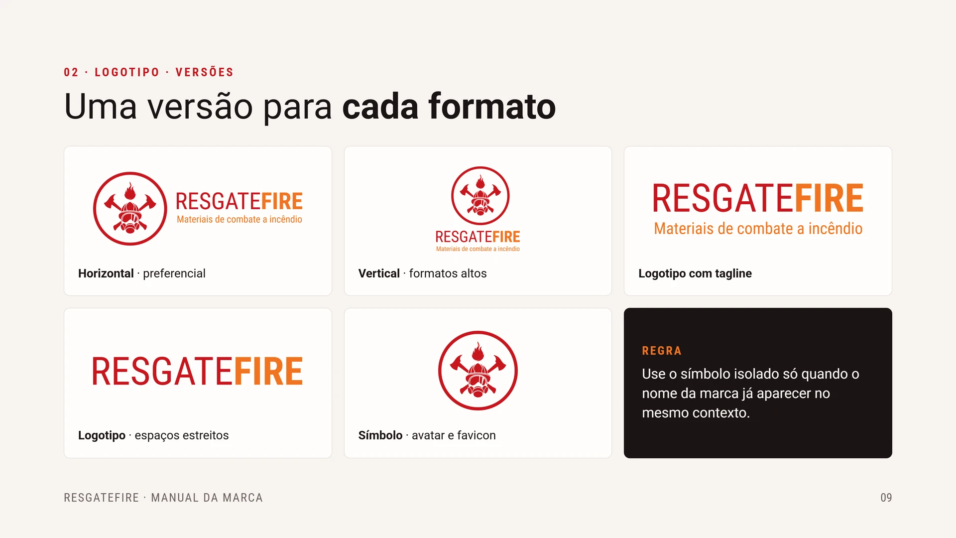 Versões do logotipo: Assinaturas horizontal e vertical, logotipo e símbolo isolado.