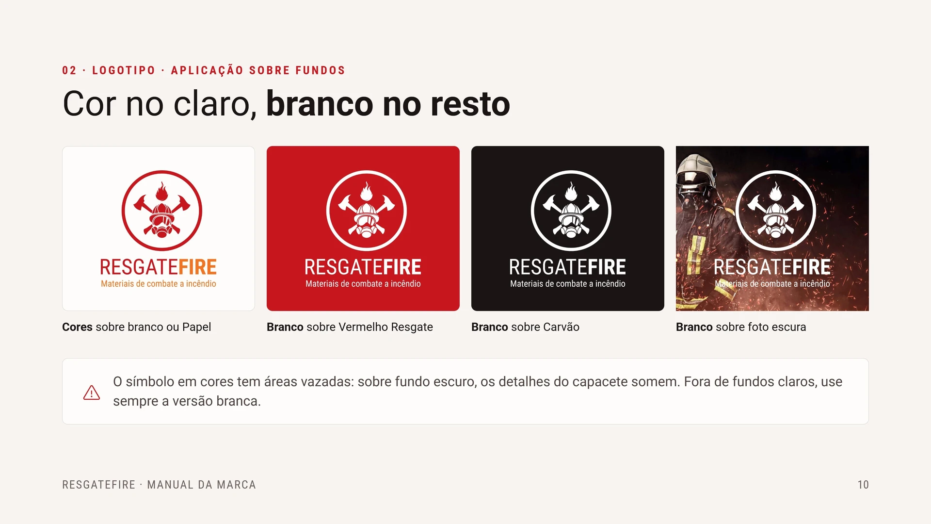 Aplicação sobre fundos: Versões em cores e em branco sobre fundos claros, escuros e fotografia.
