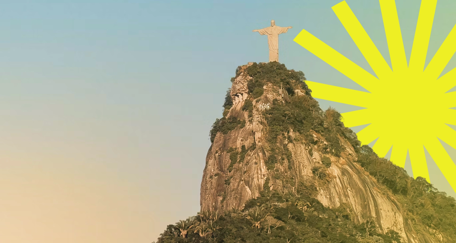 Cristo Redentor visto do Corcovado com o grafismo solar da marca Terraço.