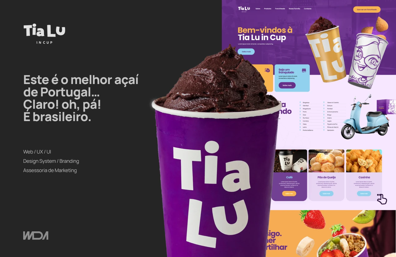 Tia Lu in Cup identity and packaging.