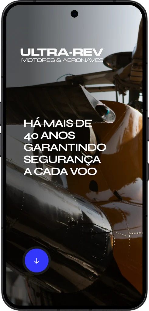 Ultrarev: layout mobile por WDA Agência Digital Layout mobile da Ultrarev em um celular, com fotografia de helicóptero, assinatura e chamada institucional.