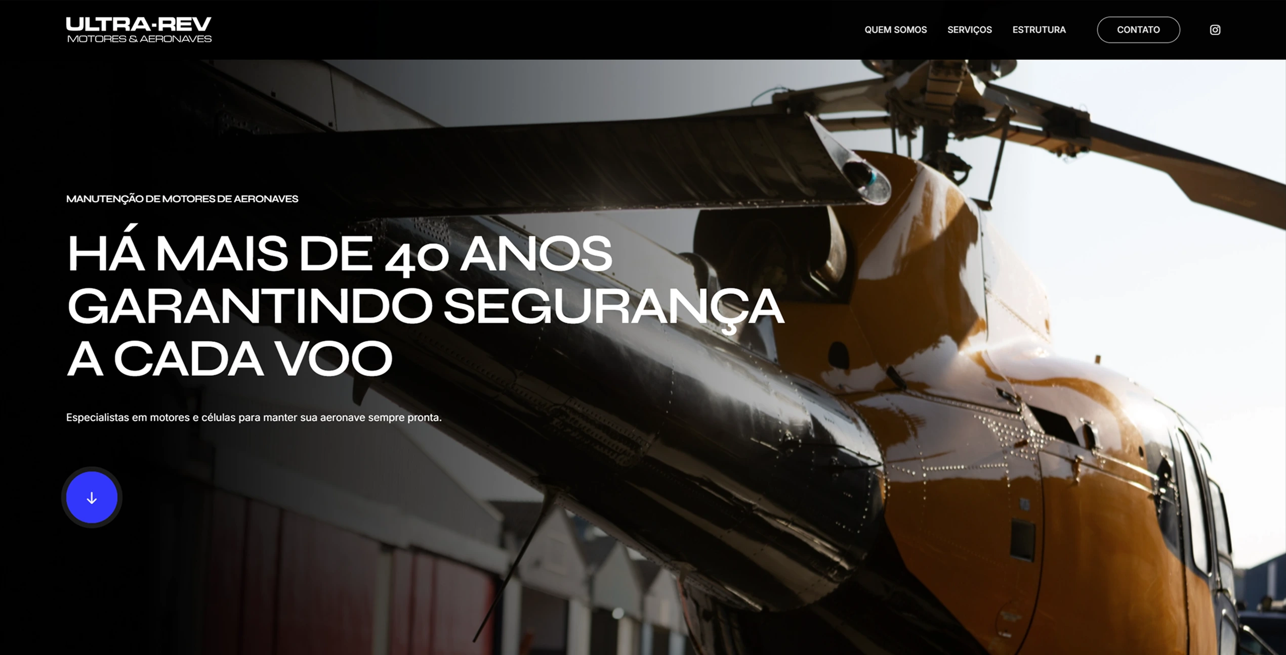 Abertura do site Ultrarev com helicóptero e navegação institucional.