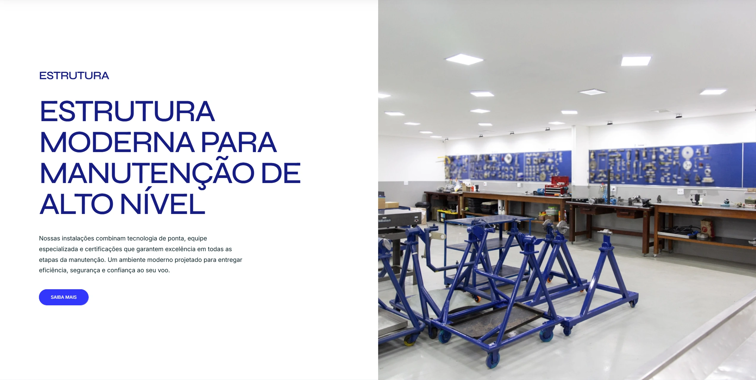 Seção de estrutura da Ultrarev com fotografia da oficina.