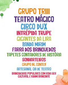 Card com a lista de atrações em tipografia de pincel colorida